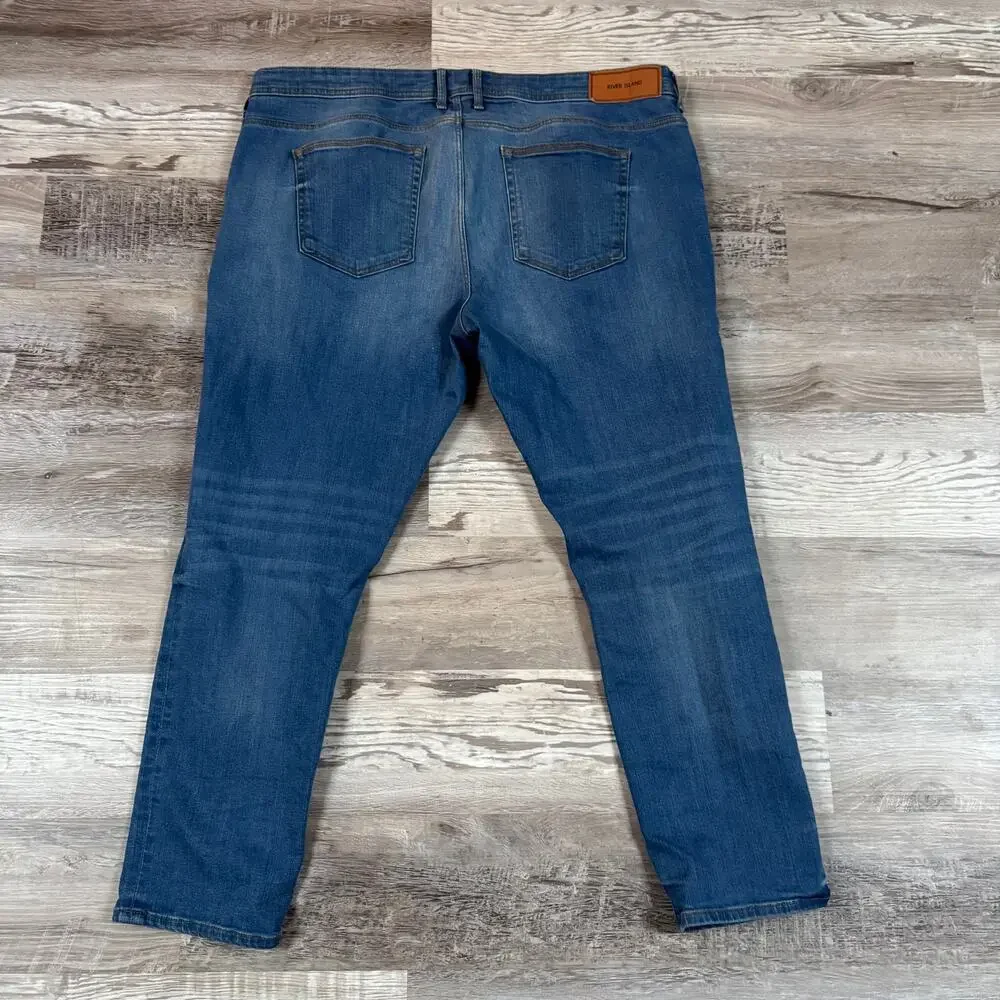 River Island Men’s Blue Denim Jeans Straight Leg Mid Rise Size 42